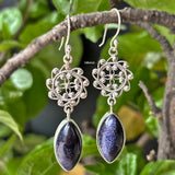 Blue Sunstone Phool earrings in sterling silver hanging