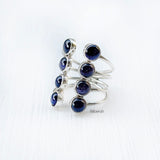Blue Sunstone Round Silver Adjustable Ring