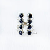 Blue Sunstone Round Silver Adjustable Ring