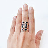 Blue Sunstone Round Silver Adjustable Ring