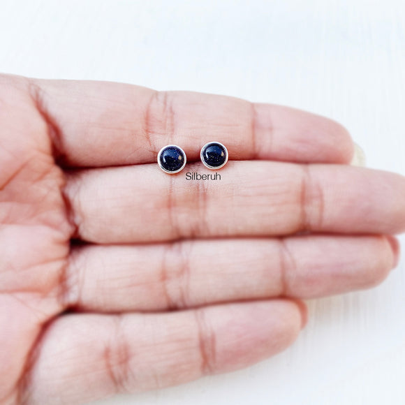 Blue Sunstone Round Silver Stud