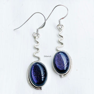 Blue Sunstone Scribble Silver Earring