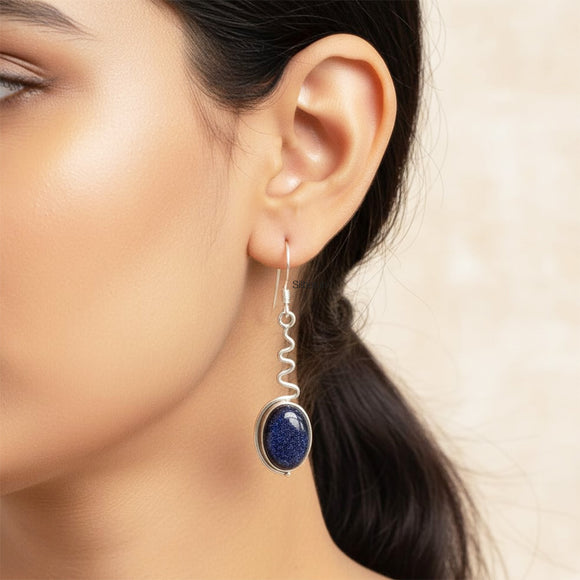 Blue Sunstone Scribble Silver Earring