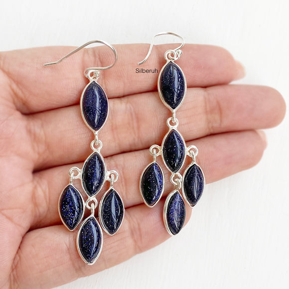 Blue Sunstone Silver Chandelier Earring