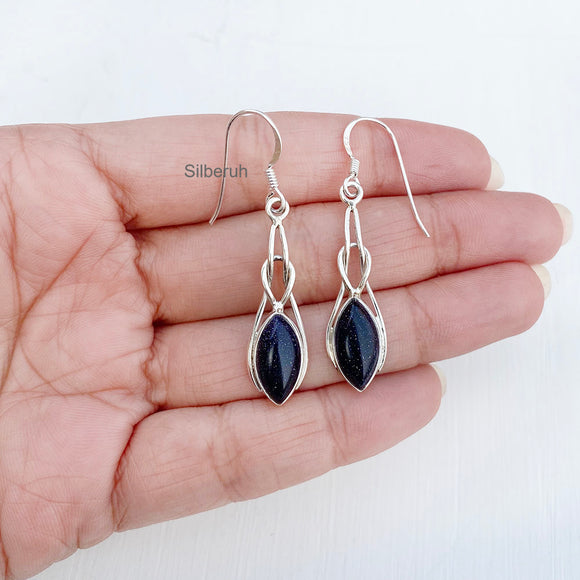 Blue Sunstone Silver Earring