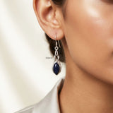 Blue Sunstone silver earrings marquise design India