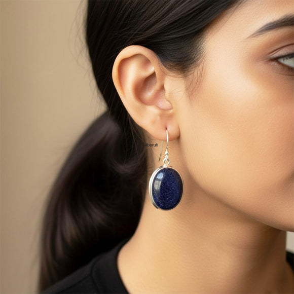 Blue Sunstone Silver Earring