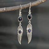 Blue Sunstone Silver Feather Gypsy Earring
