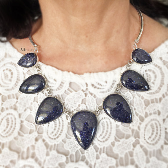 Blue Sunstone Silver Hasli Necklace