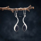 Blue Sunstone Silver Marquise Earring
