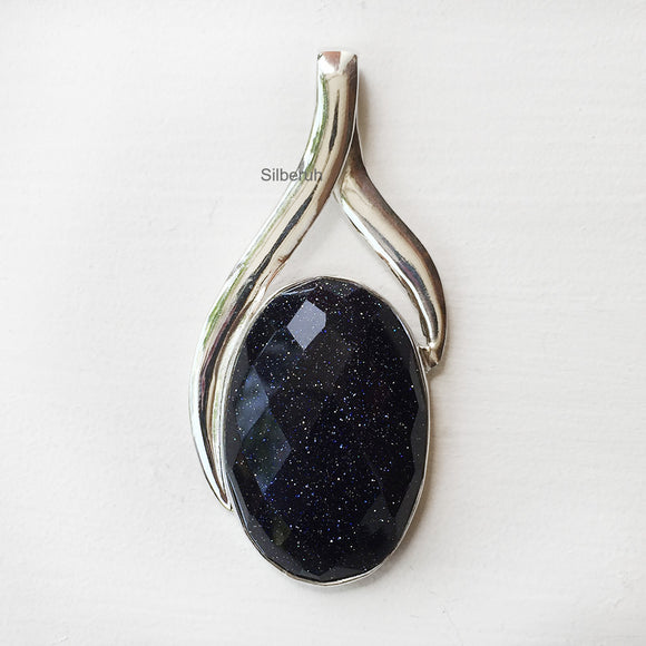 Blue Sunstone Silver Pendant