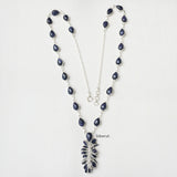 Blue Sunstone Tassel Silver Necklace
