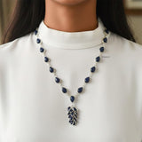 Blue Sunstone Tassel Silver Necklace