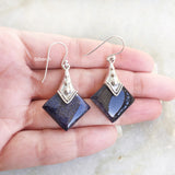 Blue Sunstone Tribal Silver Earring
