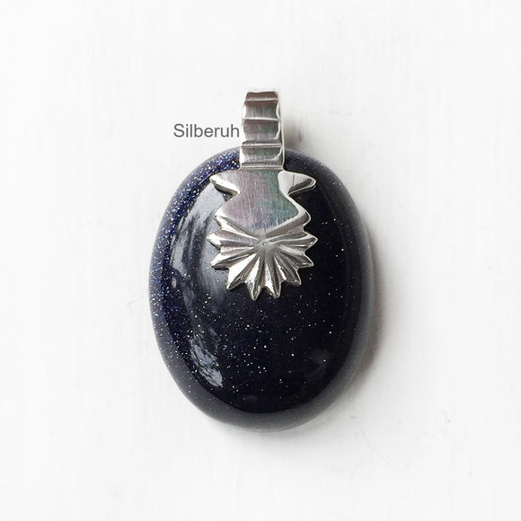 Blue Sunstone Tribal Silver Pendant