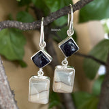 Blue Sunstone & Banded Onyx Silver Earring