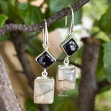 Blue Sunstone & Banded Onyx Silver Earring