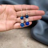 Blue Tiger's Eye, Crystal Quartz & Blue Onyx Silver Earring