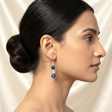 Blue Tiger's Eye, Crystal Quartz & Blue Onyx Silver Earring