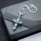 blue topaz cross silver pendant 925 India