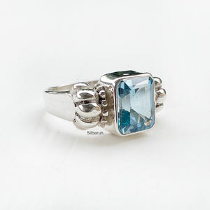 Blue Topaz Facetted Silver Ring