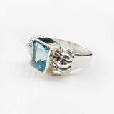 Blue Topaz Facetted Silver Ring