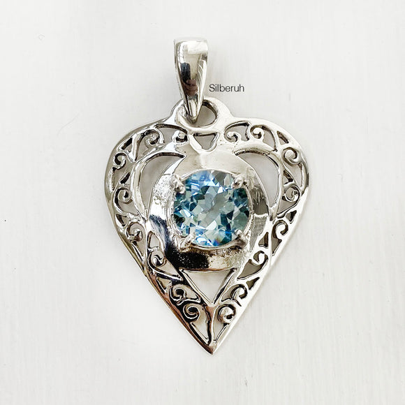 Blue Topaz Heart Silver Pendant