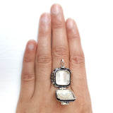 Blue Topaz Square Poison Box Silver Ring