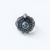 Blue Topaz Round Poison Box Silver Ring