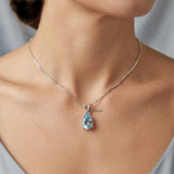 minimal blue gemstone silver pendant for women