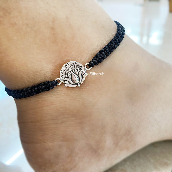 BREATHE Nazarbattu 925 Silver Anklet with black thread