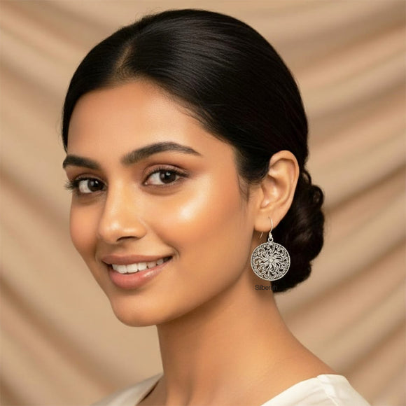 Chakr Jali Silver Earring