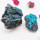 Raw Chrysocolla stone set with vibrant blue-green colors