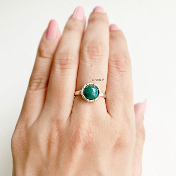 Chrysocolla Knotted Silver Ring