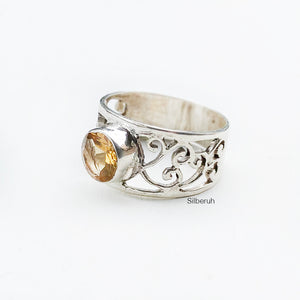 Citrine Filigree Silver Ring