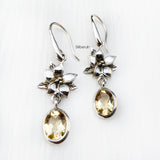 Citrine Orchid Flower Silver Earring