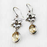 Citrine Orchid Flower Silver Earring