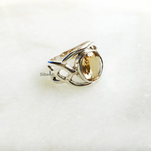 Citrine Silver Celtic Facetted Ring