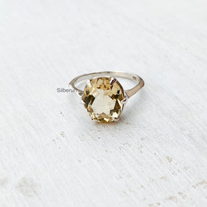Citrine Silver Oval Ring