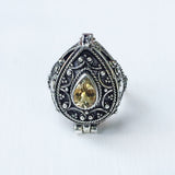 Citrine Teardrop Poison Box Silver Ring