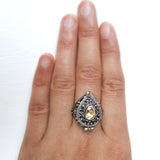 Citrine Teardrop Poison Box Silver Ring