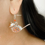 Coral Bird Silver Earring