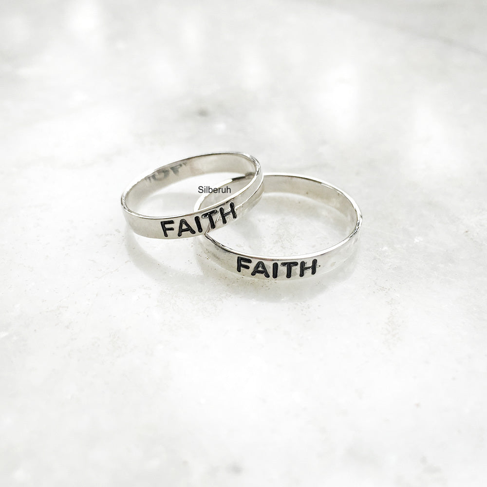 Couple 'Love Hope Faith' Silver Band Ring