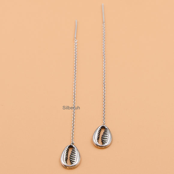 Cowrie Threader Silver Earring