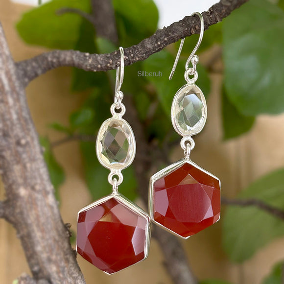 Crystal Quartz & Honey Onyx Silver Earring