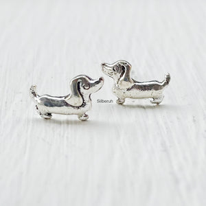 Dachshund Dog Silver Stud