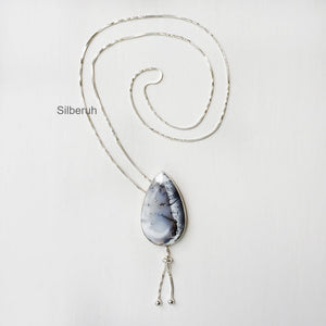 Dendrite Agate Drop Silver Necklace