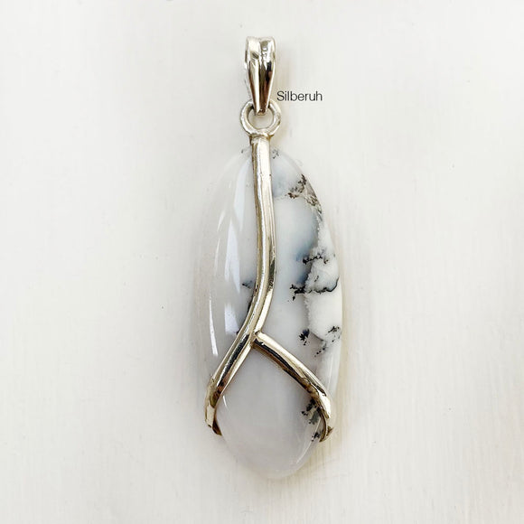 Dendrite Agate Marquise Silver Pendant