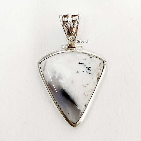 Dendrite Agate Triangular Silver Pendant