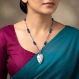Adjustable Silver Thread Necklace with Dendrite Agate Pendant
